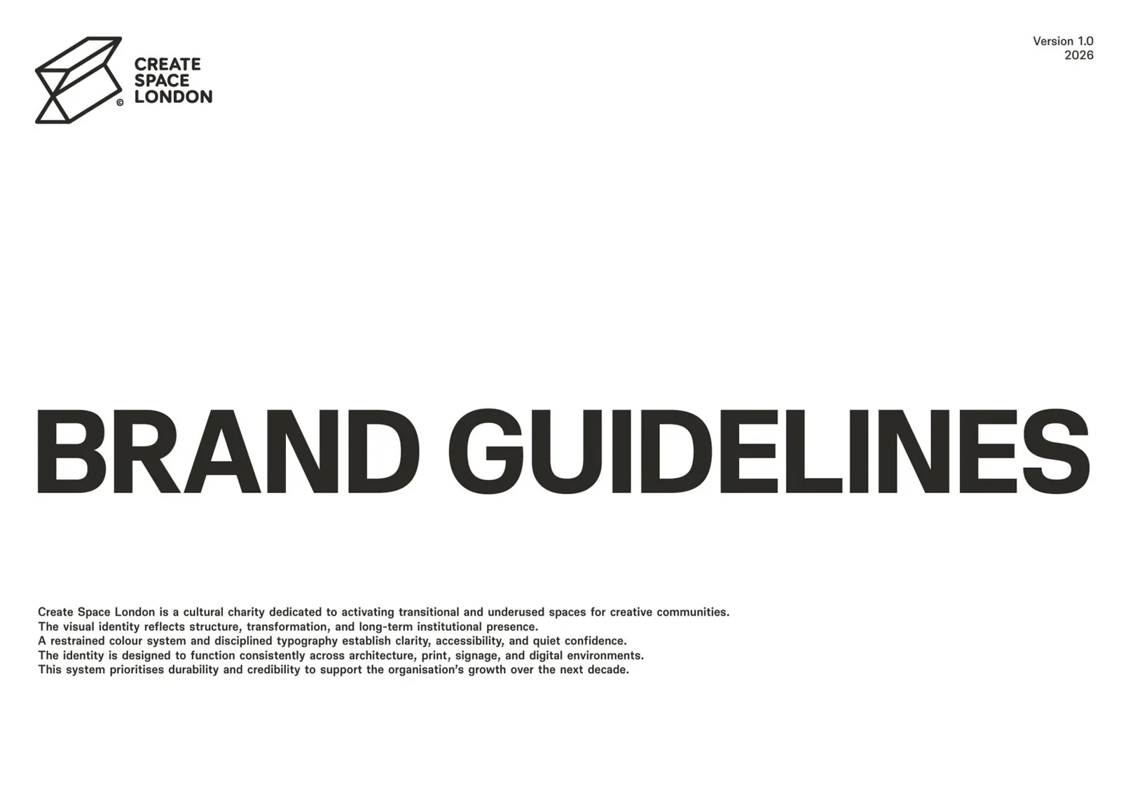 Create Space London brand guidelines, cover