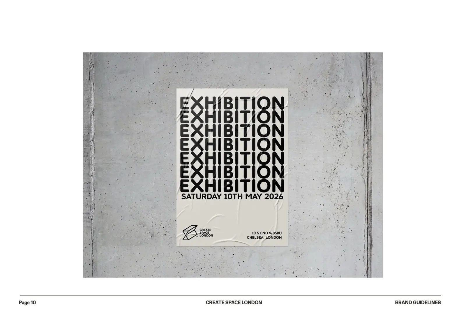 Create Space London exhibition poster, brand application