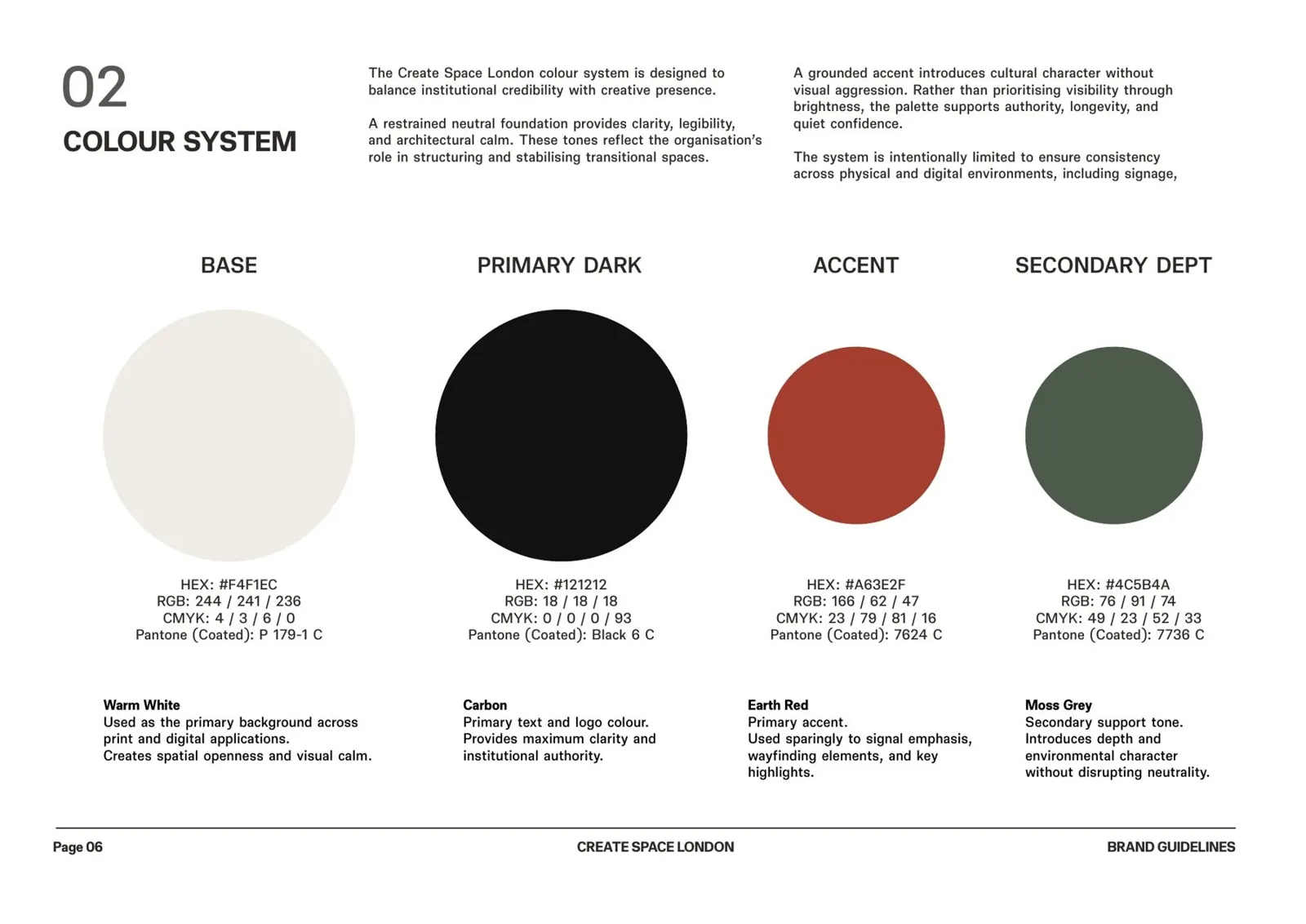Create Space London brand guidelines, colour system
