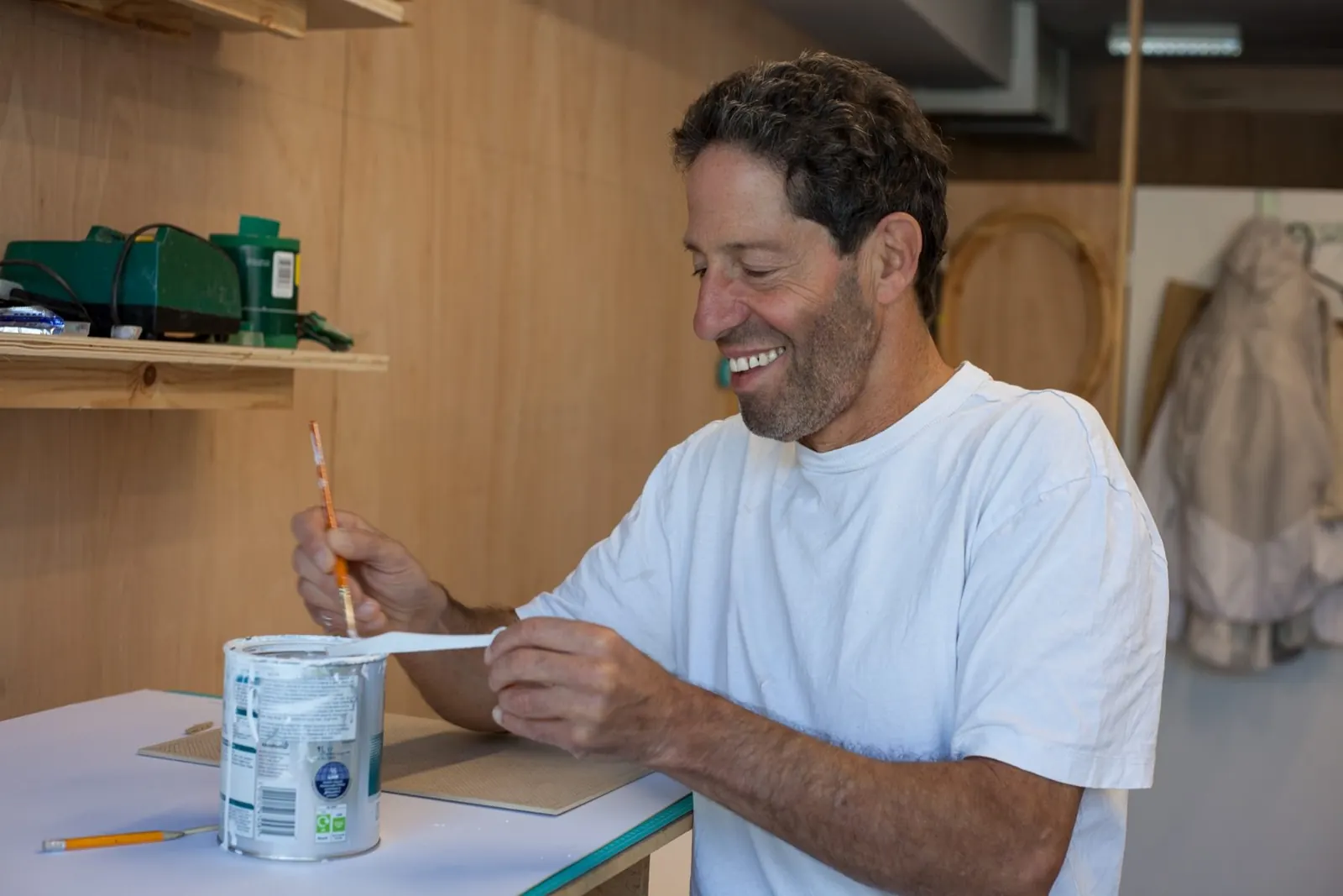 Artist William at work in his studio
