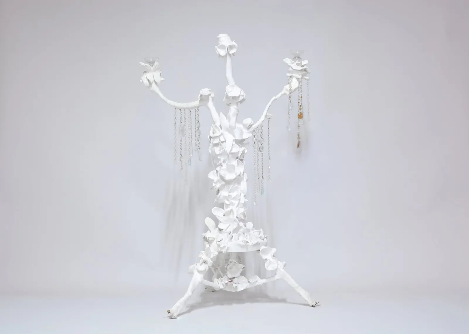White sculptural candelabra by Sofia Lai, photographed in the studio